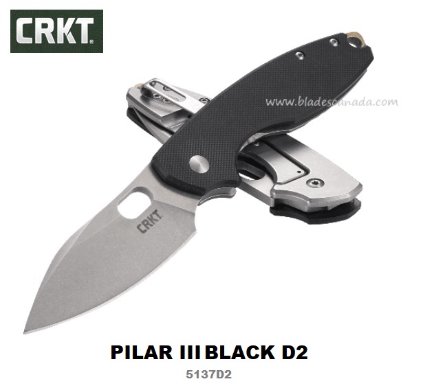 CRKT Pilar III Framelock Folding Knife, D2 Steel, Brass Backspacer, G10 Black, CRKT5317D2